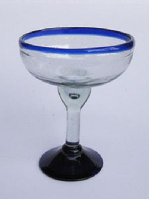 Wholesale MEXICAN GLASSWARE / 'Cobalt Blue Rim' margarita glasses  / An essential set for any margarita lover, the hand-blown glasses feature a cheerful cobalt blue rim.